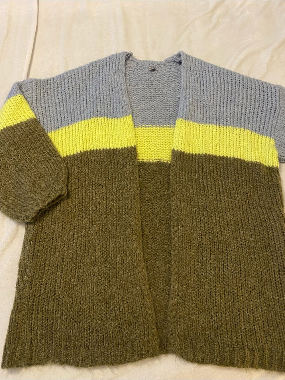 aerie Gray, Yellow & Brown Colorblock Open-Front Cardigan